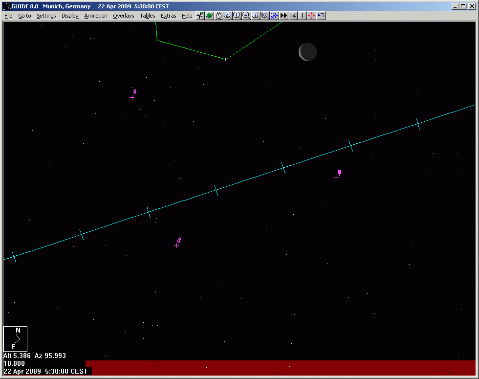 Mond Venus Mars Uranus am 22. April 2009