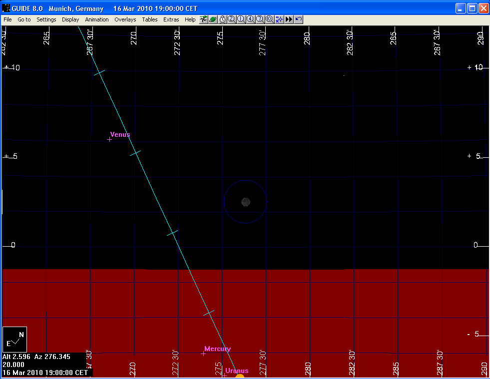crescent and venus and coordinates